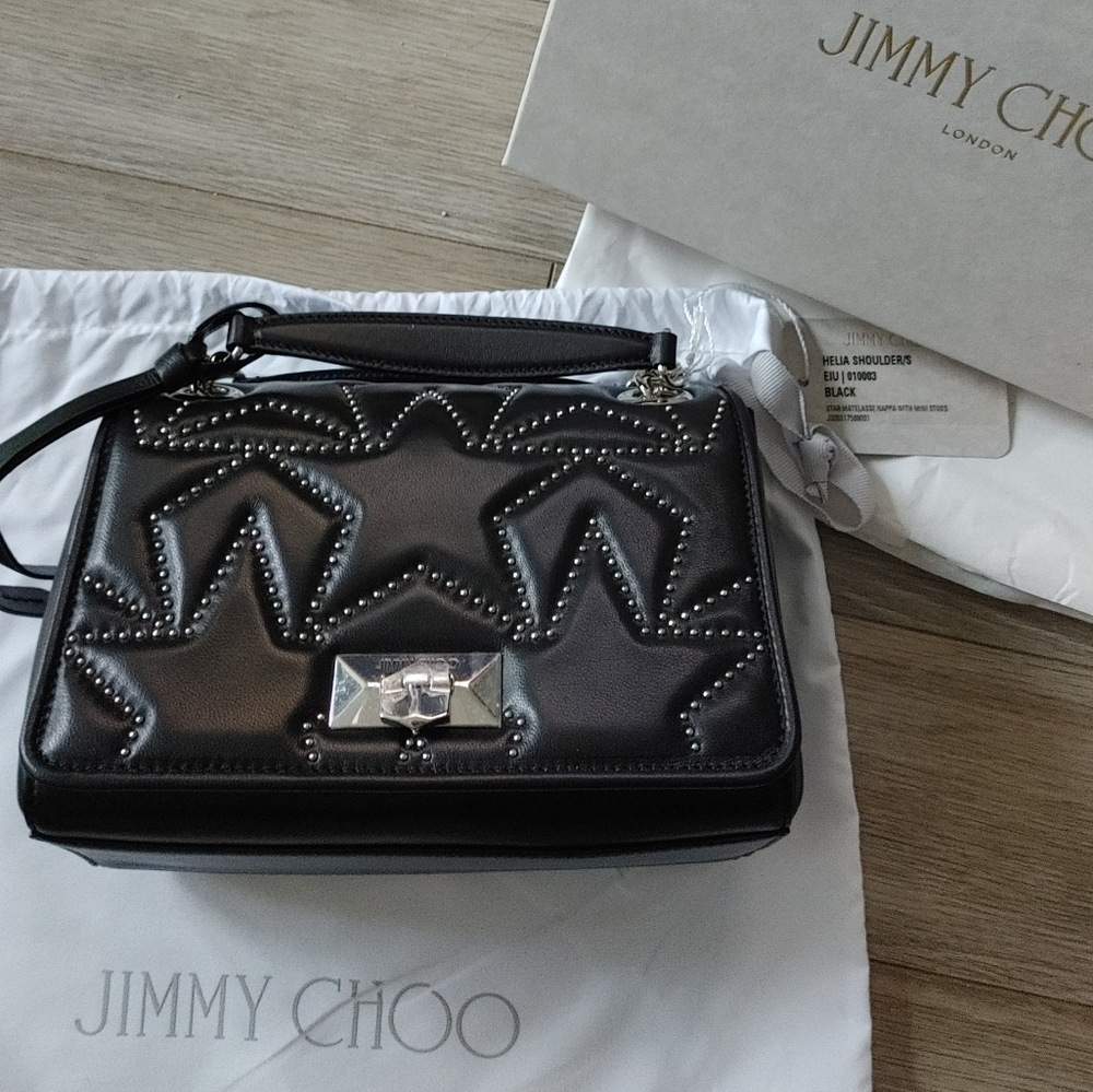 Jimmy Choo Black Studded Leather Shoulder Bag